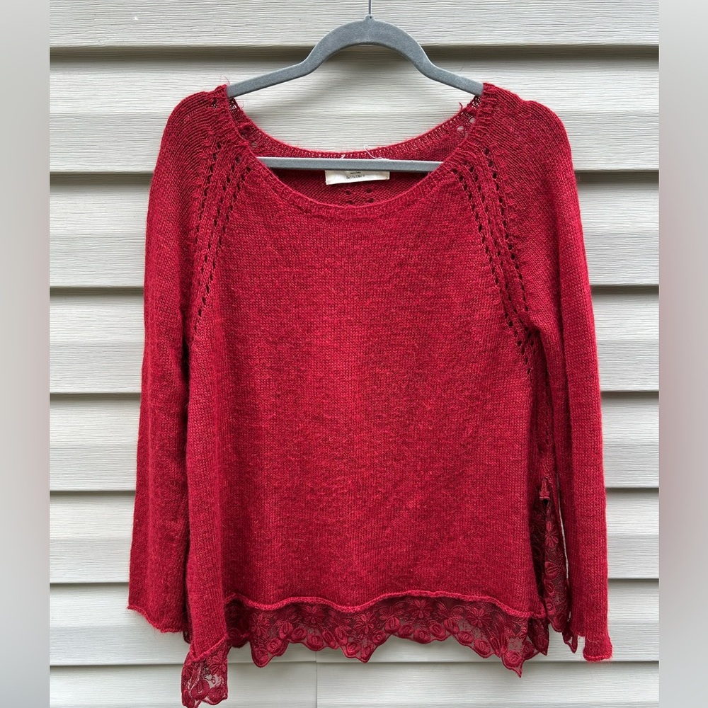 Zara Knit L red cashmere blend holiday Christmas lace tunic sweater